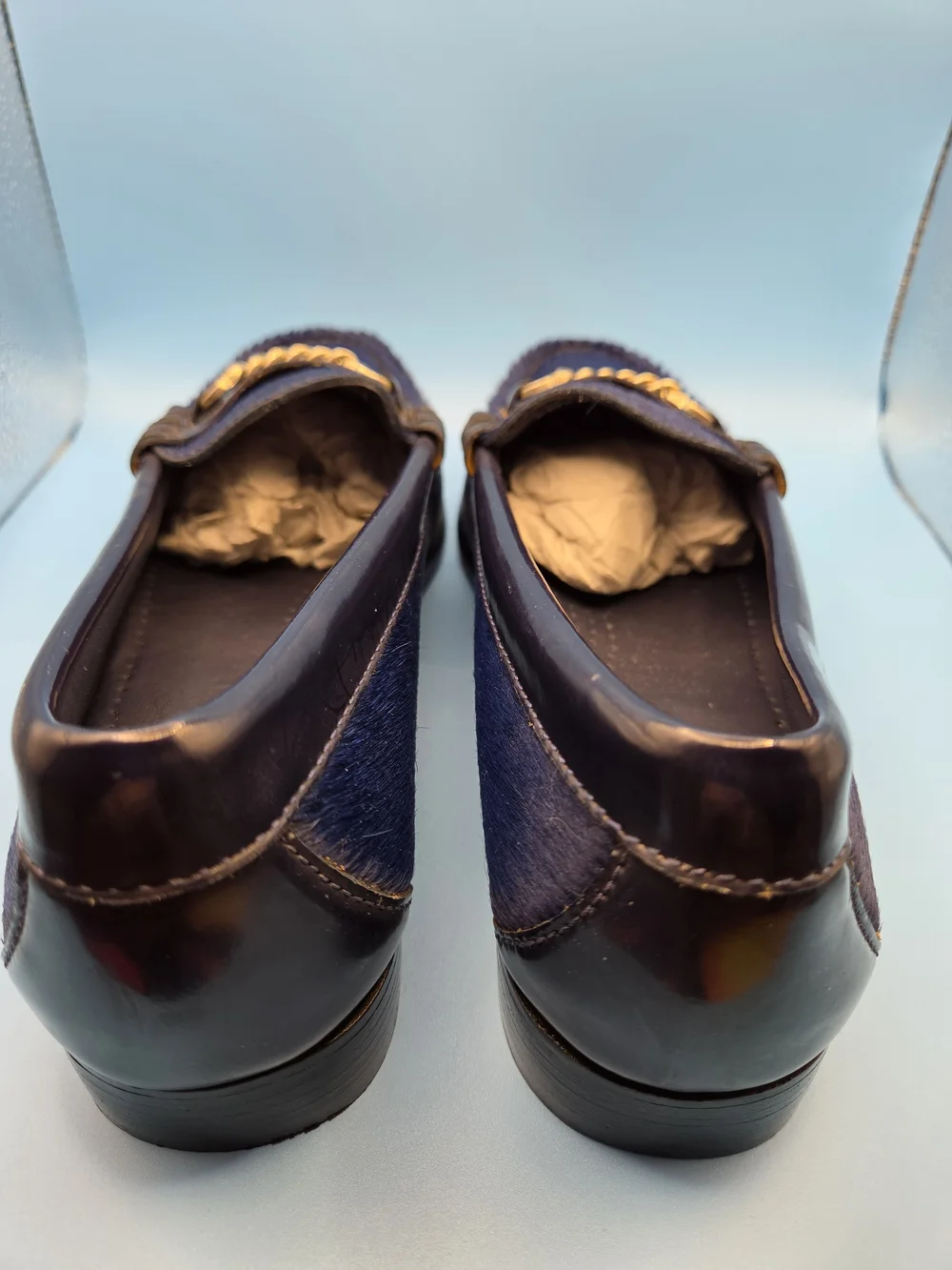 Men's Navy Blue Leather & Haircalf Loafers with Chain Detail WEEJUNS